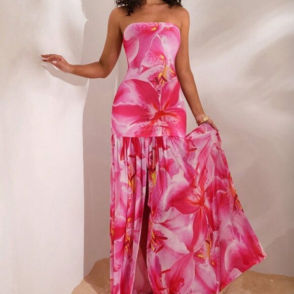 Dresses & Skirts - Pink Boho Women's Beach Woven Knit Floral Printed Sun Dress